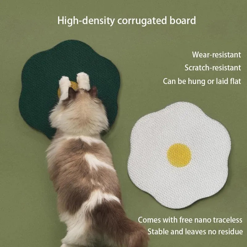 Medium grey wall-mounted cat scratching board made from corrugated cardboard with adhesive strips.