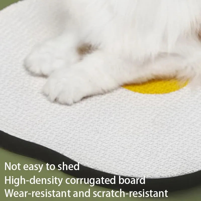 Medium grey wall-mounted cat scratching board made from corrugated cardboard with adhesive strips.