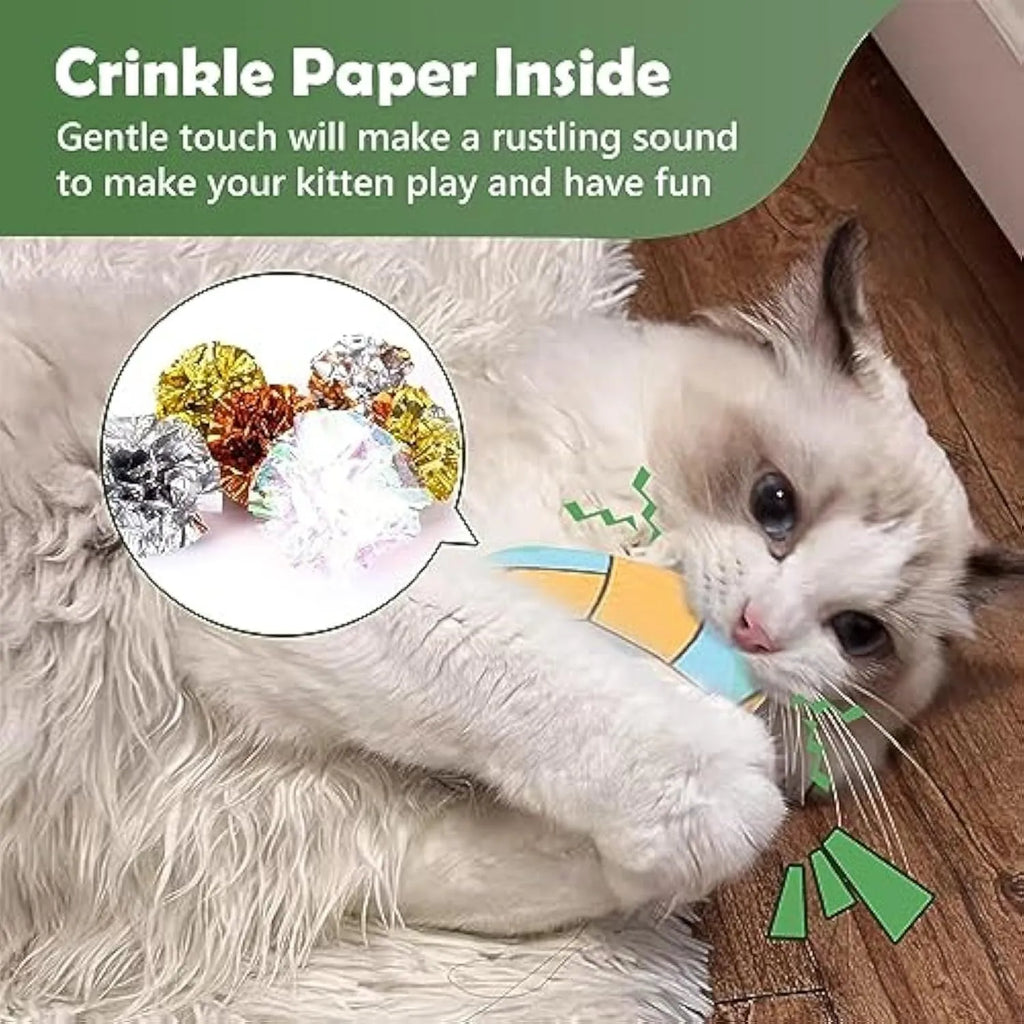 Soft plush cat toy with sports ball pattern, 5x5x2 cm, containing catnip and crinkle material for indoor cats