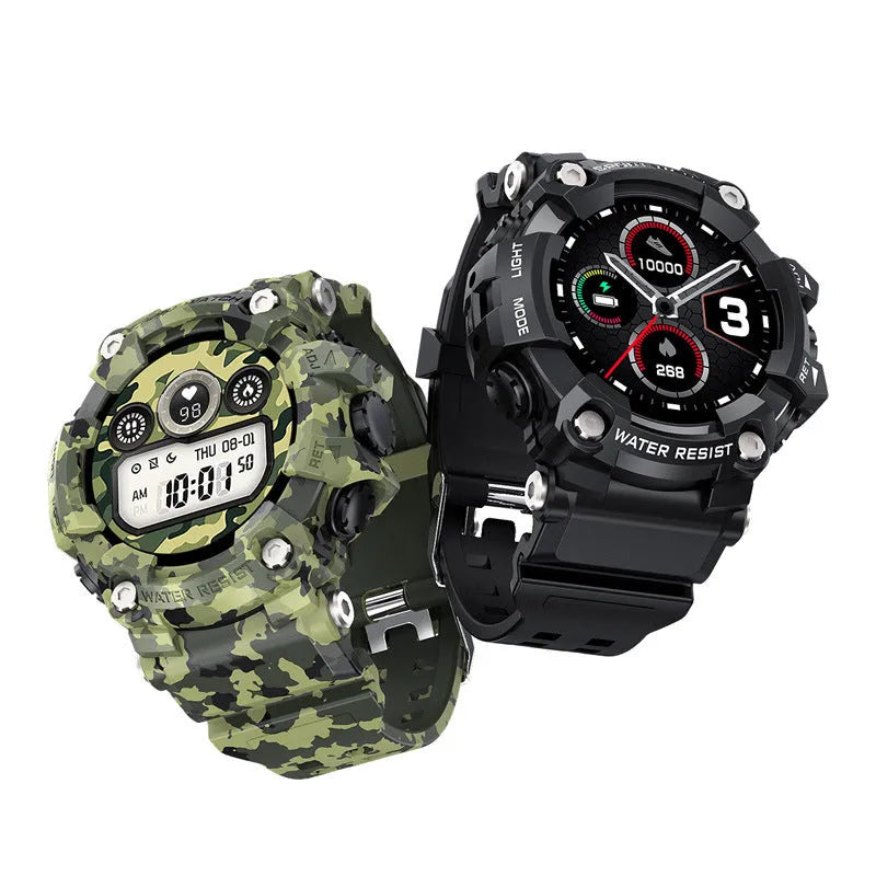 T6 Tactical Rugged Smart Watch with 1.3 inch screen in black or green on wrist