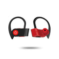 Black wireless Bluetooth in-ear headphones with ergonomic design and silicone ear tips.