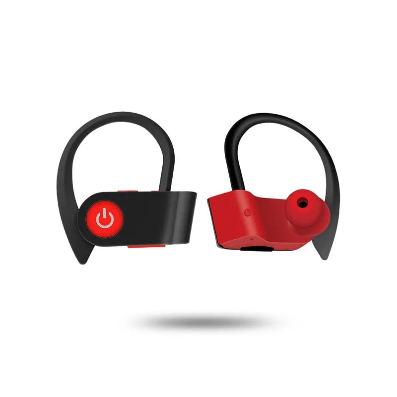 Black wireless Bluetooth in-ear headphones with ergonomic design and silicone ear tips.