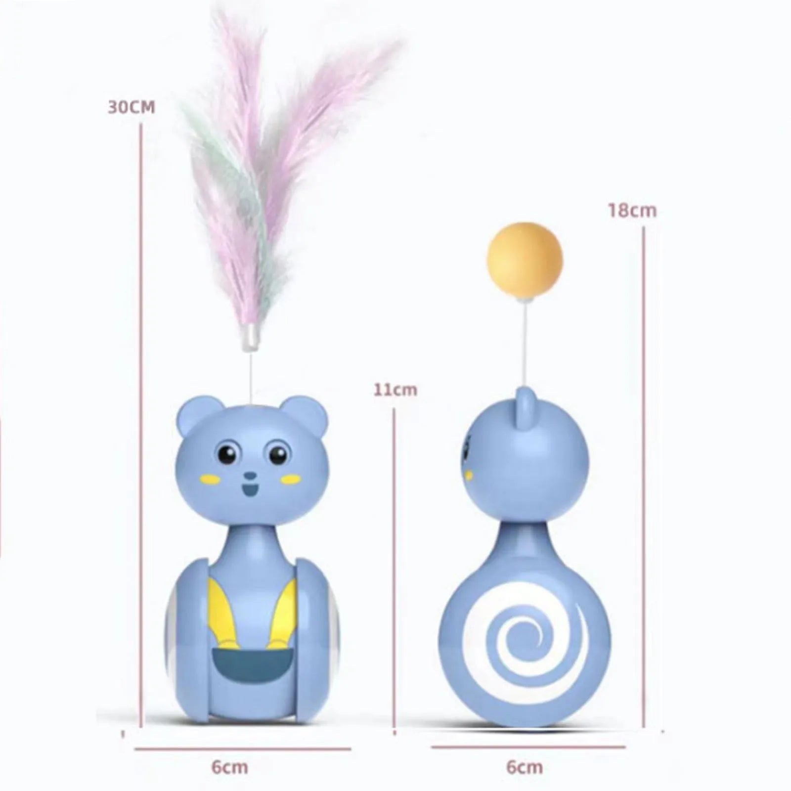 Pink and blue rotating ball cat feather wand toys with tumbler mechanism