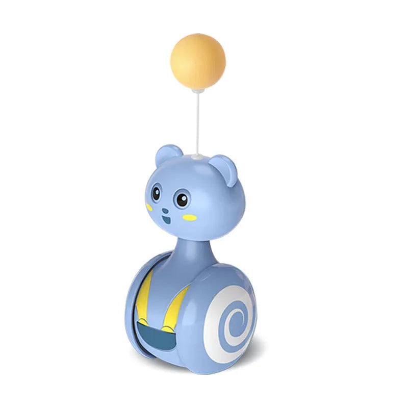 Pink and blue rotating ball cat feather wand toys with tumbler mechanism