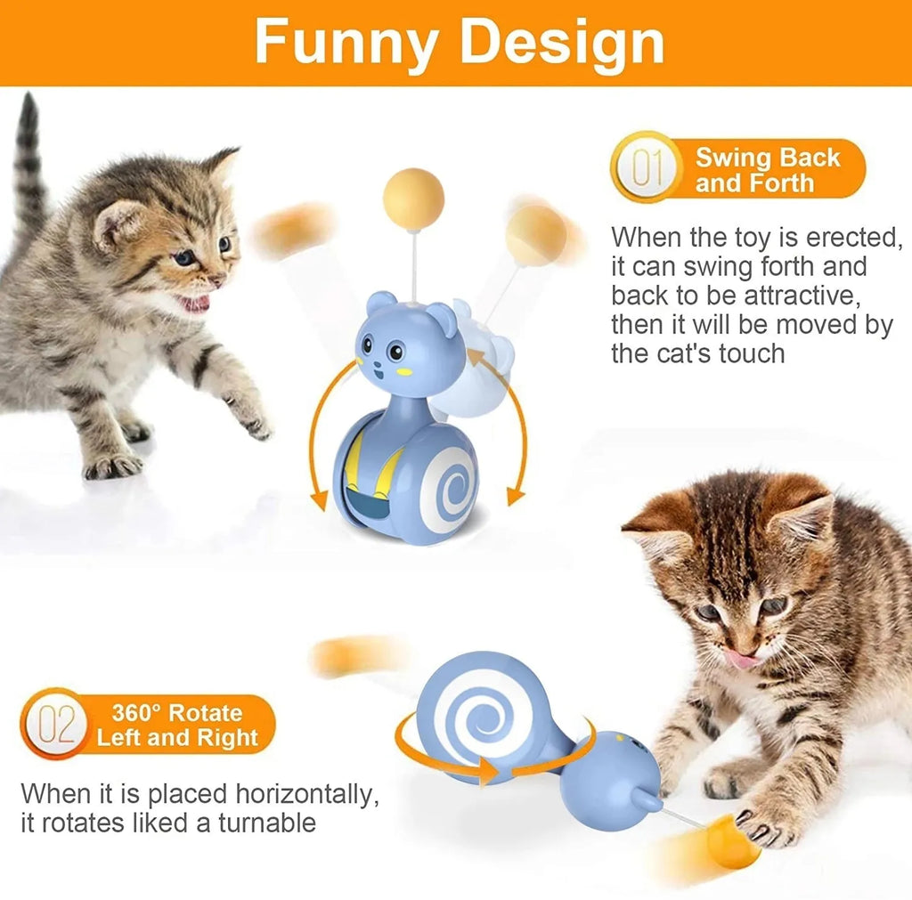 Pink and blue rotating ball cat feather wand toys with tumbler mechanism