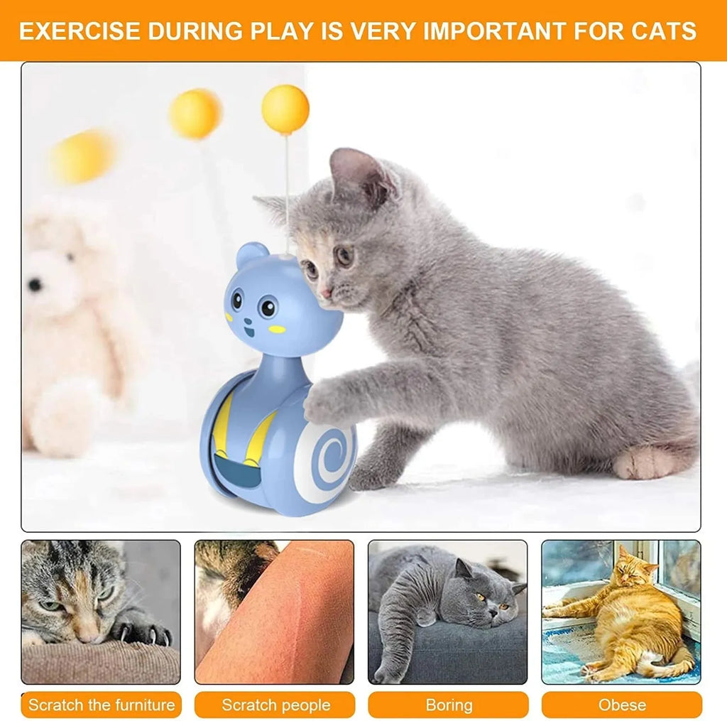 Pink and blue rotating ball cat feather wand toys with tumbler mechanism