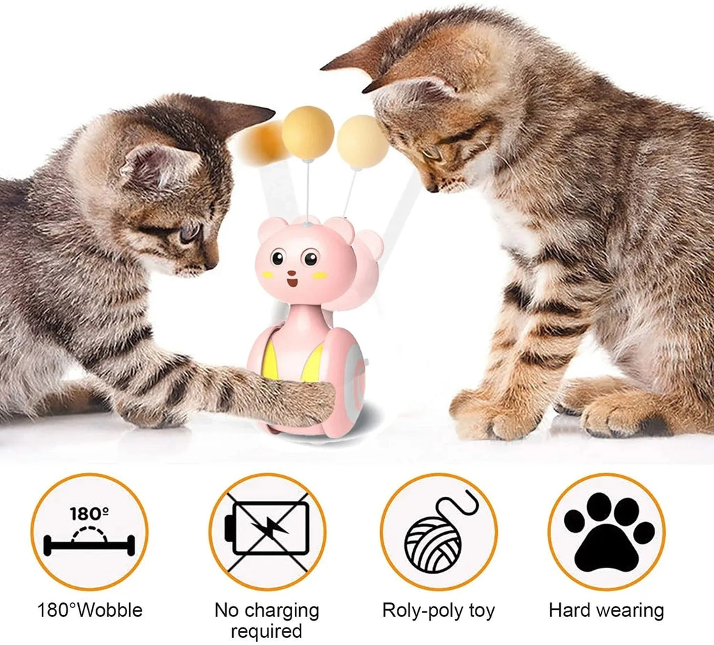 Pink and blue rotating ball cat feather wand toys with tumbler mechanism