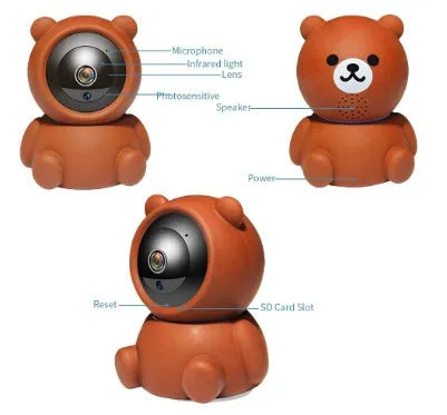Bear 1080P wireless indoor security camera with infrared night vision on a shelf