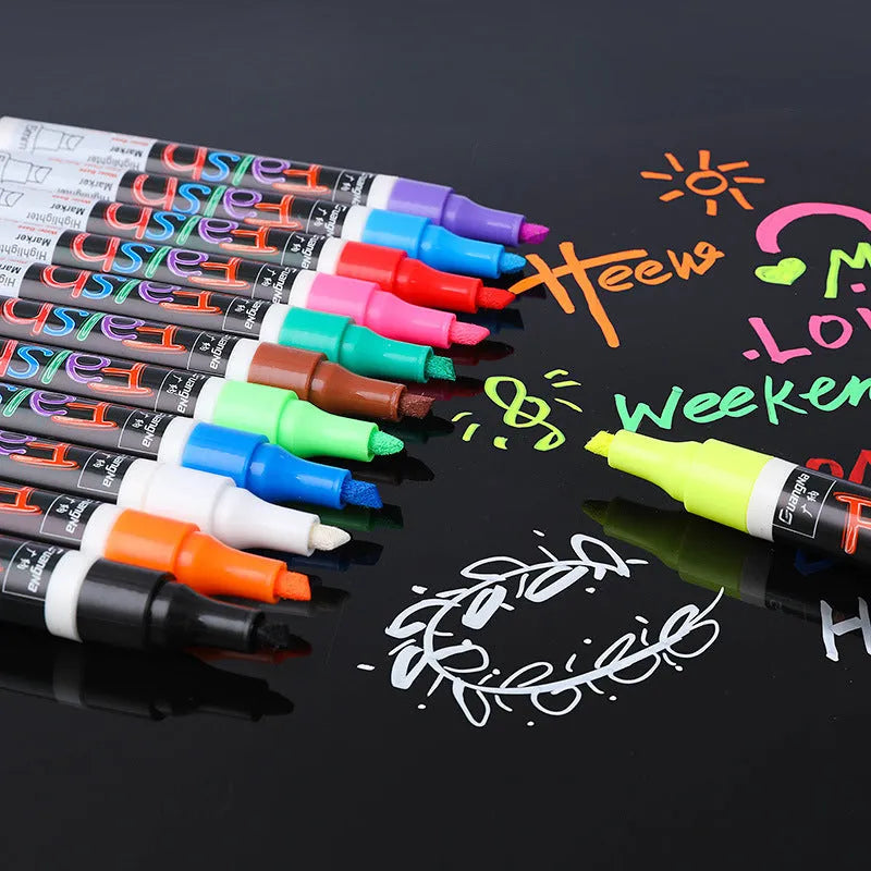 Electronic fluorescent plate highlighter with plastic shell, oblique pen shape, and 6mm tip in multiple colour options