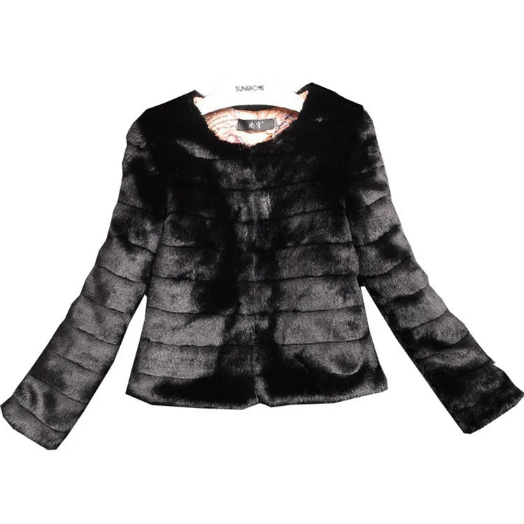 Women's short sleeve faux fur top in beige colour on a hanger