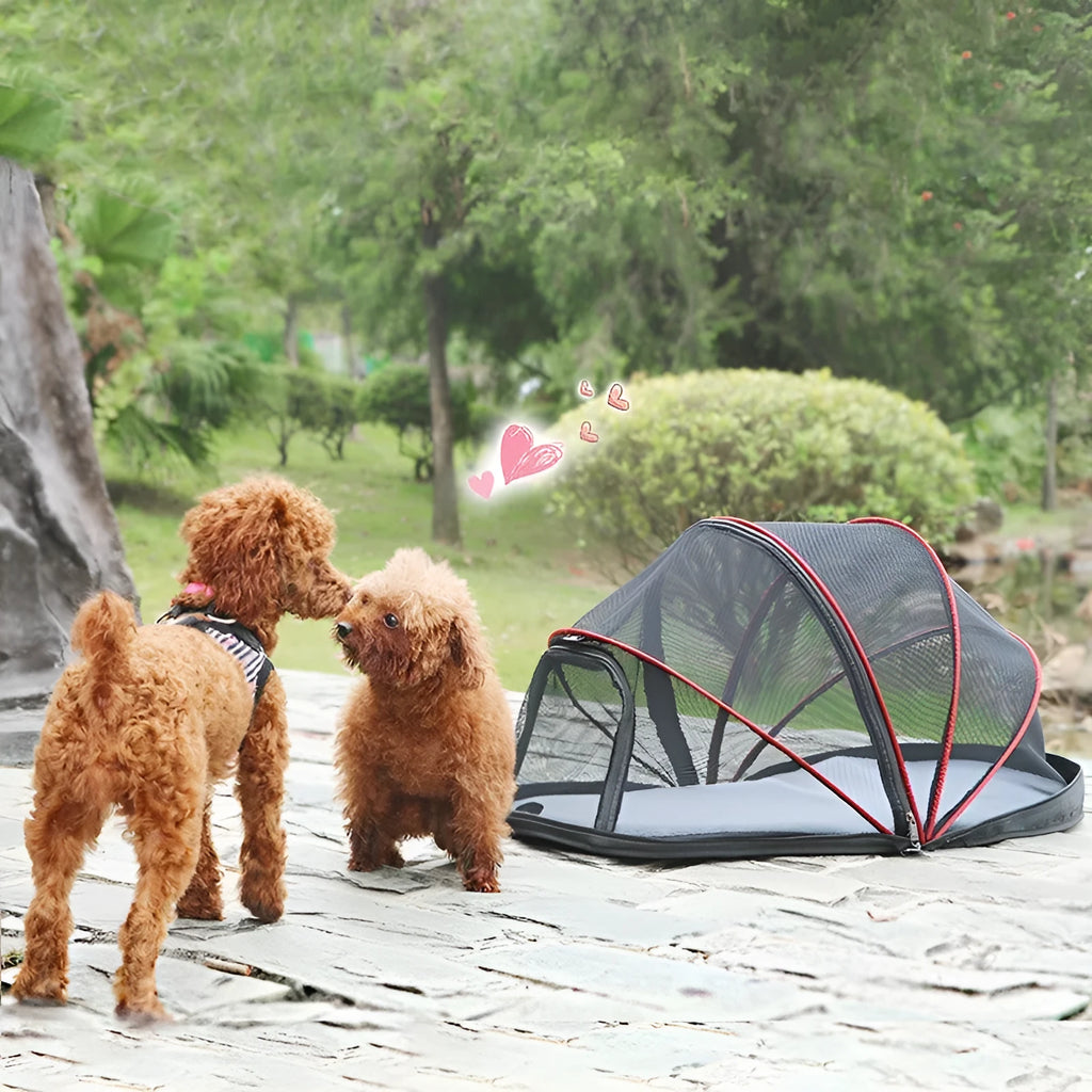 Folding cloth tent for cats with half mesh ventilation windows for travel and camping