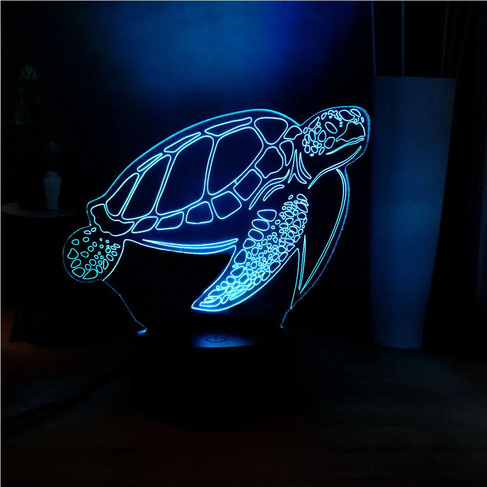 3D translucent acrylic turtle-shaped LED night light showing multi-colour glow.