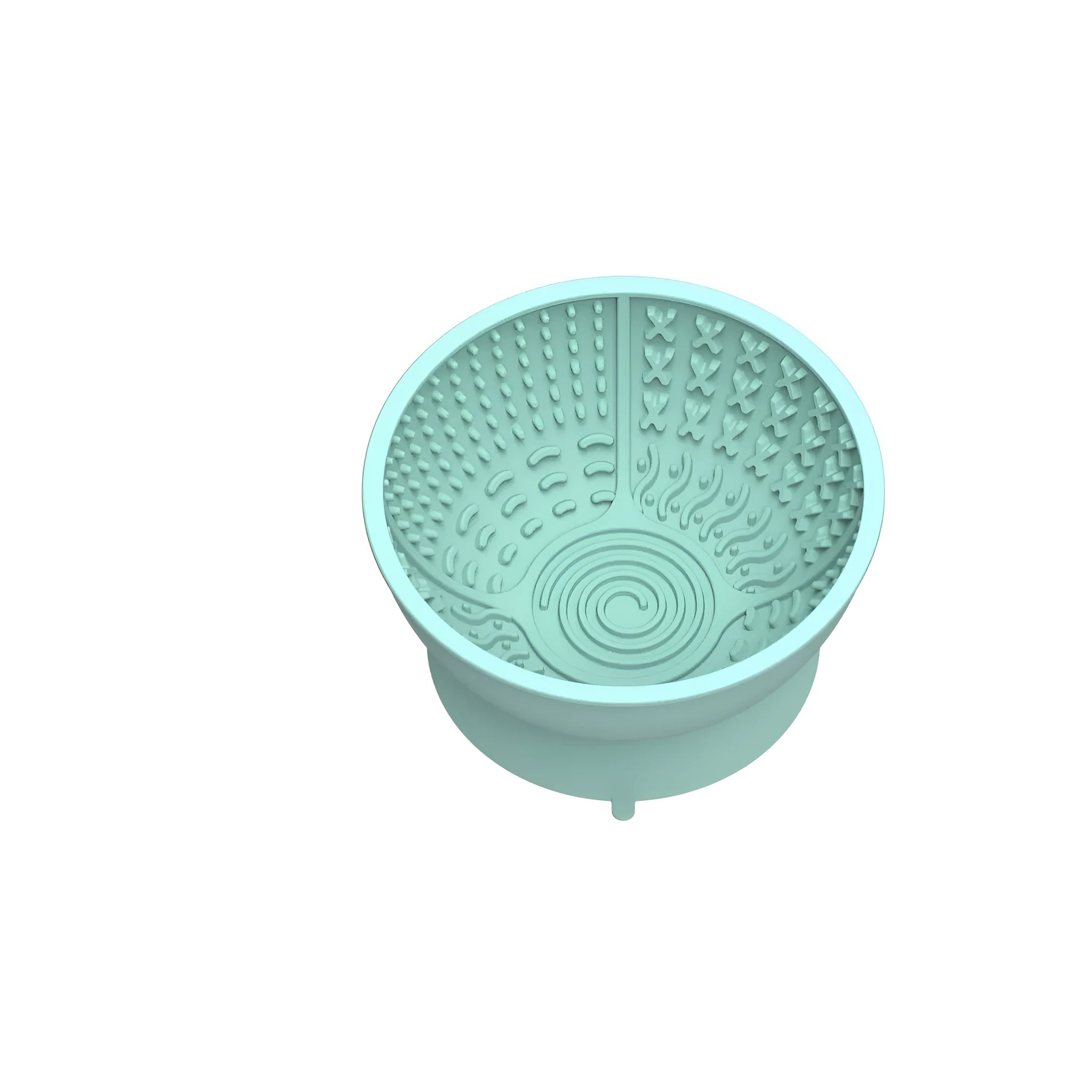 Cyan silicone dog licking mat slow feeder bowl with textured surface and suction cup base.