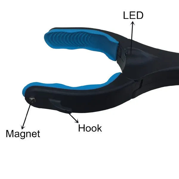 Blue foldable portable pickup tool with stainless steel head and aluminum tube measuring 83.5cm