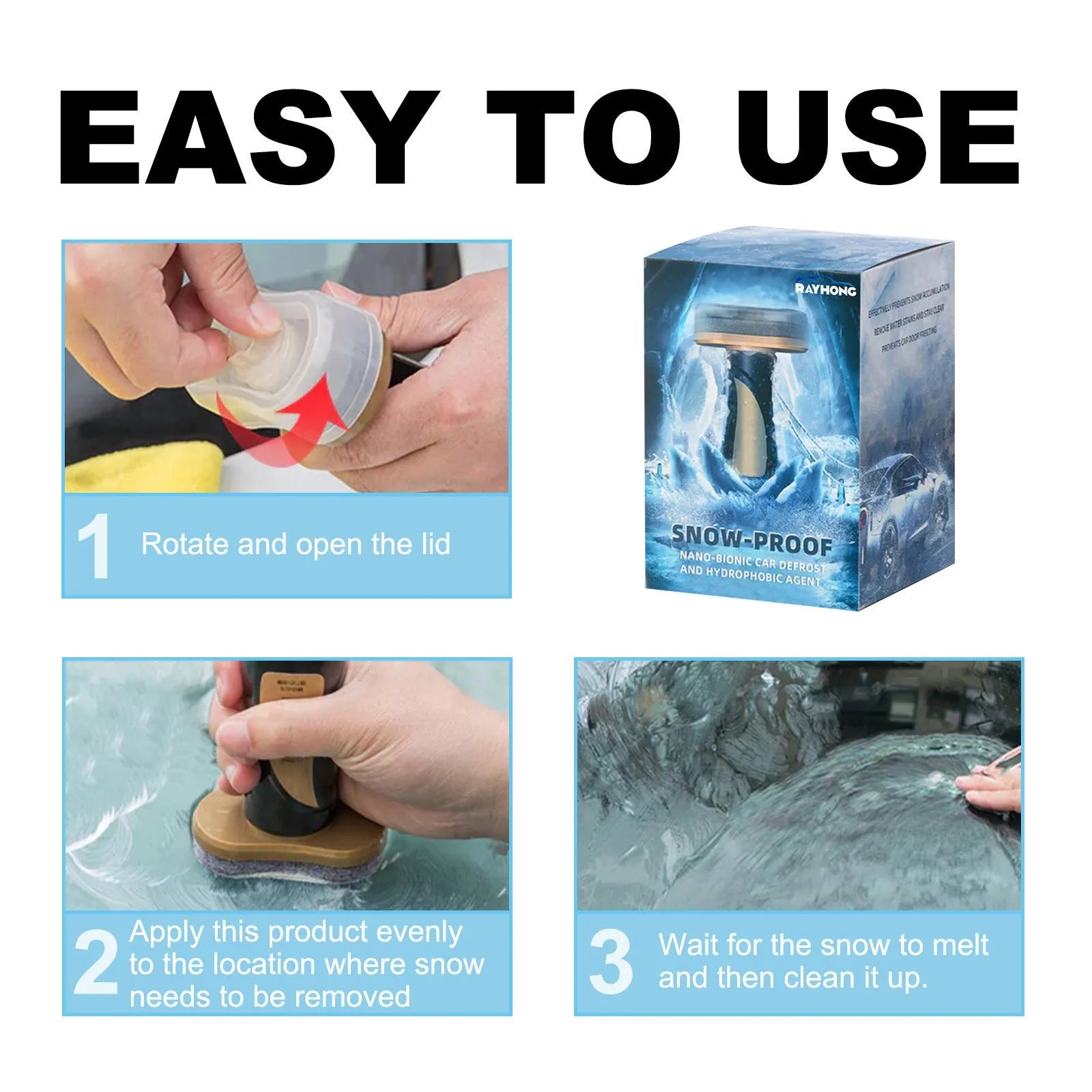 Compact car snow brush with hydrophobic nano coating measuring 5x9x14cm