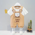 Baby cotton short-sleeved cartoon overalls in yellow pink khaki sizes 70-110cm