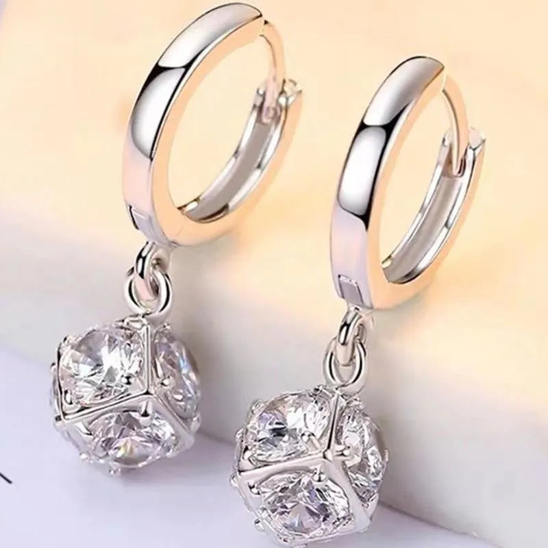 Geometric zircon earrings for women in electroplated copper with rose design elements