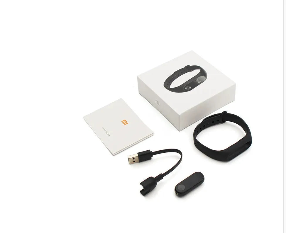 Xiaomi Mi Band 2 black fitness tracker with OLED screen and adjustable wrist strap