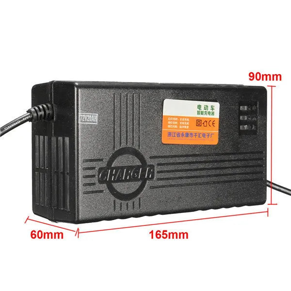 Black 72V20AH electric car battery charger with AU, EU, and US plug style options