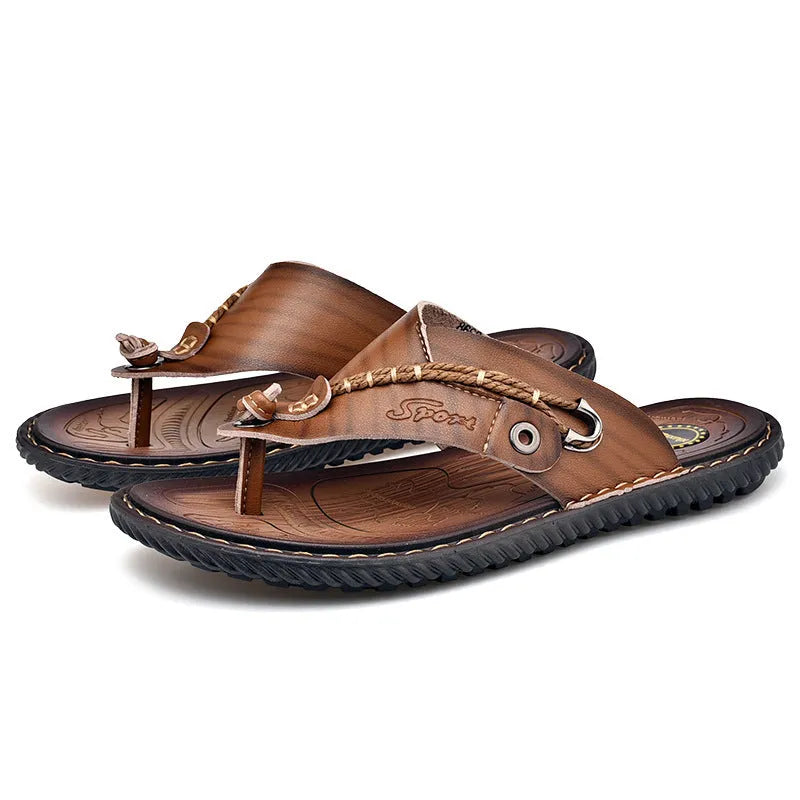Men's non-slip slippers in black PU leather shown from the side.