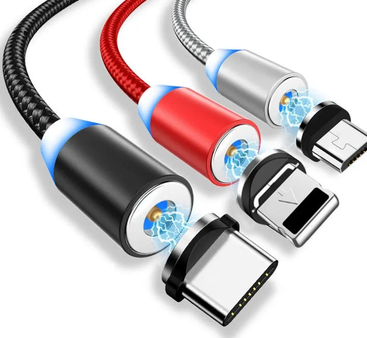 YBD 1m magnetic LED charging cable with cotton braided design and aluminium connector for Apple iPhone compatibility