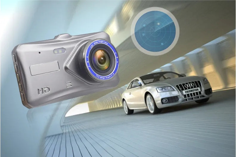 B6T dual lens driving recorder mounted on front windshield with 170° wide angle lens