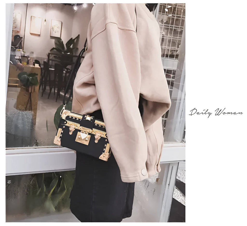 Women's hard PU leather shoulder bag with flap design and single adjustable strap