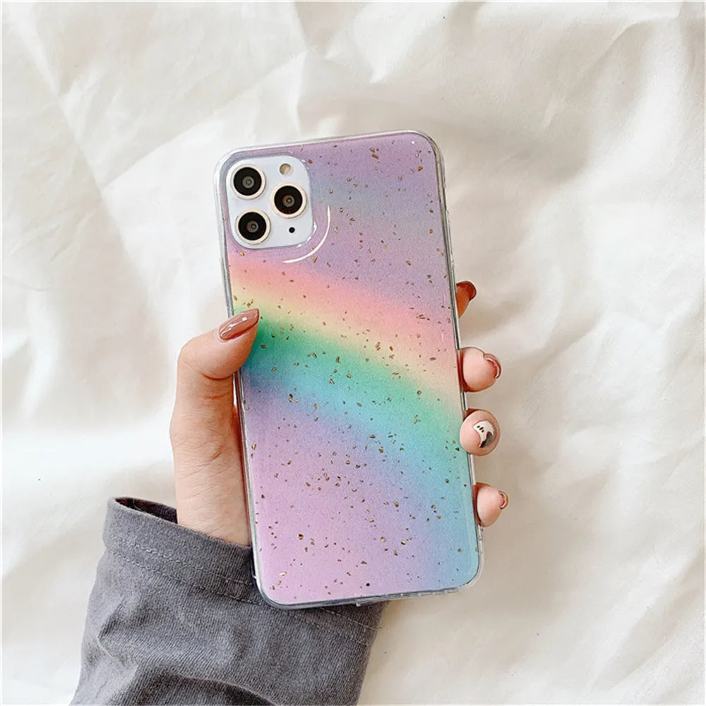 Rainbow gradient iPhone case with striped design for iPhone 6 through iPhone 11 models