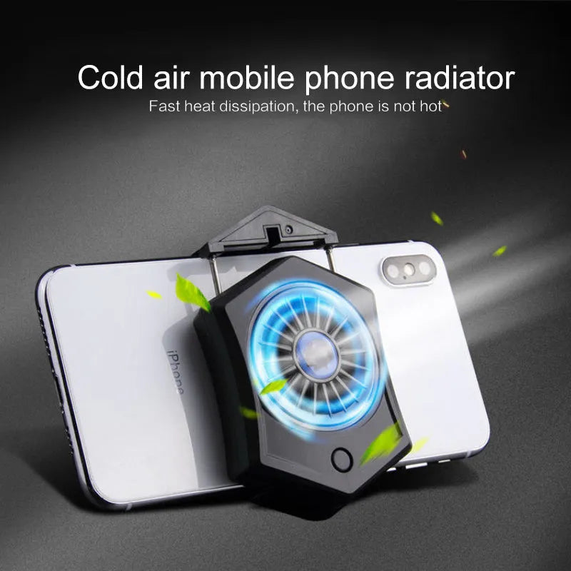 Black and white mobile phone radiator cooling fan with USB connection for gaming smartphones