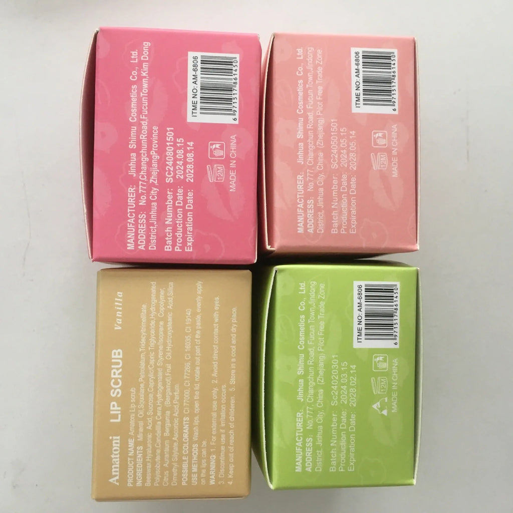 Amatoni lip scrub cream pot in coconut, raspberry, vanilla or watermelon flavour, 30g.