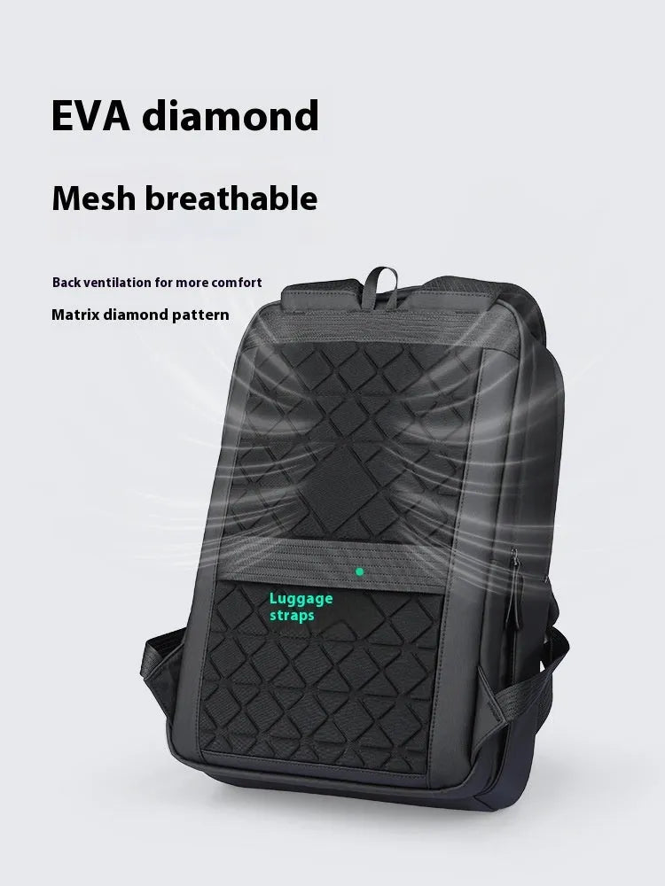 Graphite grey Oxford cloth USB charging business backpack with sewn details.