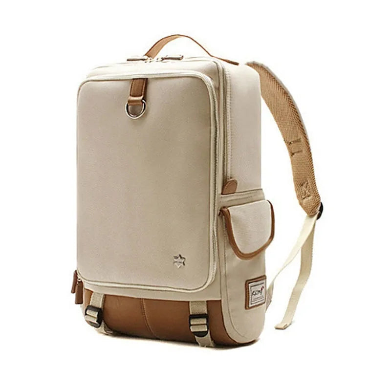 Korean-style men's Oxford cloth backpack in Army Green, showing its large capacity and dimensions.