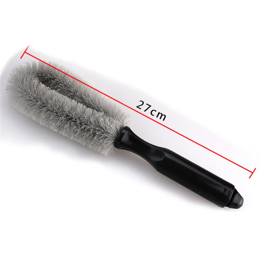 27cm car wheel brush with PP handle and dense bristles for hub cleaning, available in black or grey