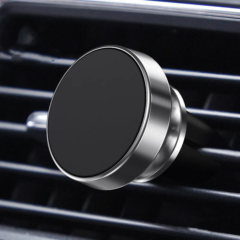 Magnetic car phone holder in aluminium alloy with CD texture, shown in black, gold, and silver colours.