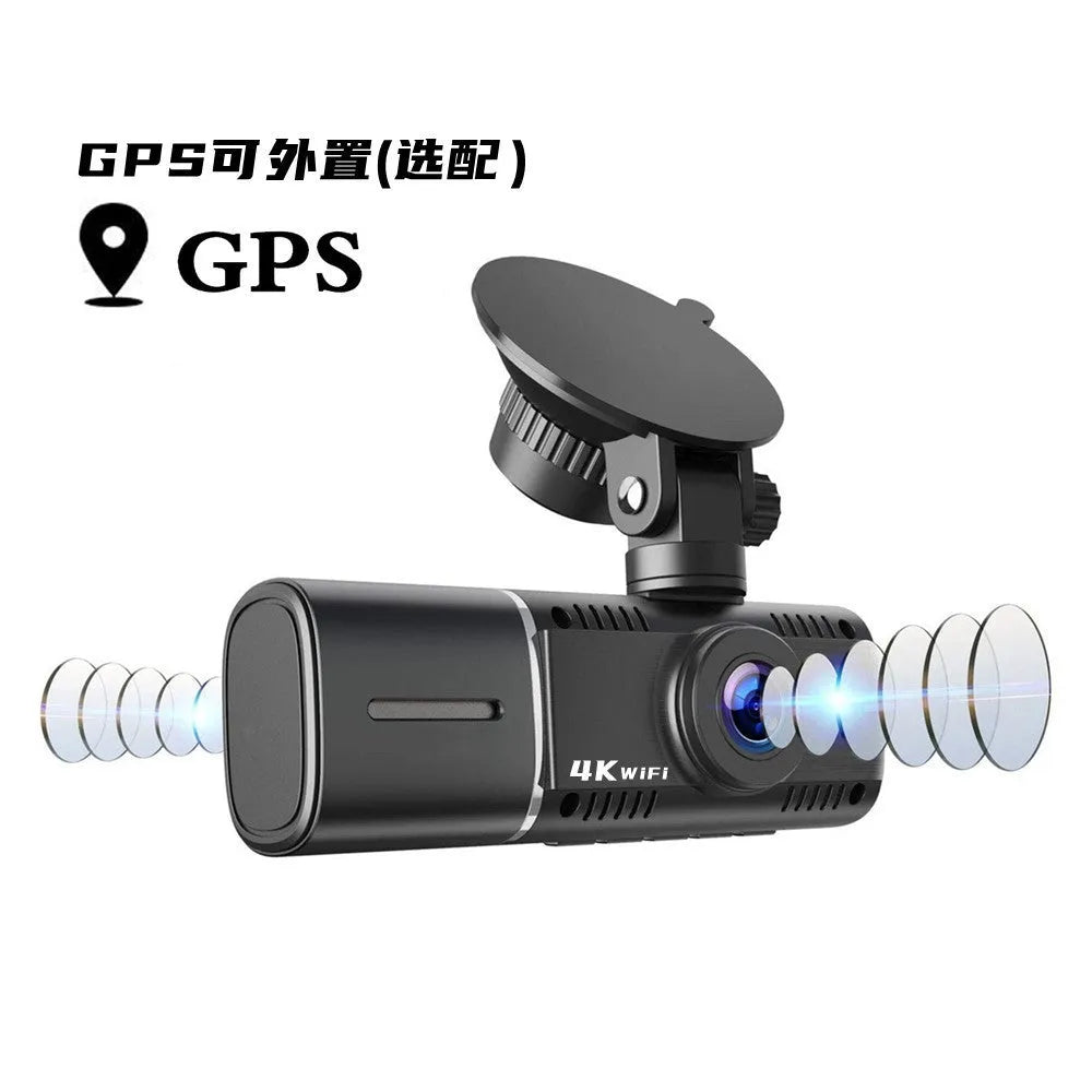 Standard black 1080p dashcam car camera with a 1.5-inch screen, shown with its car charger and mounting stand.