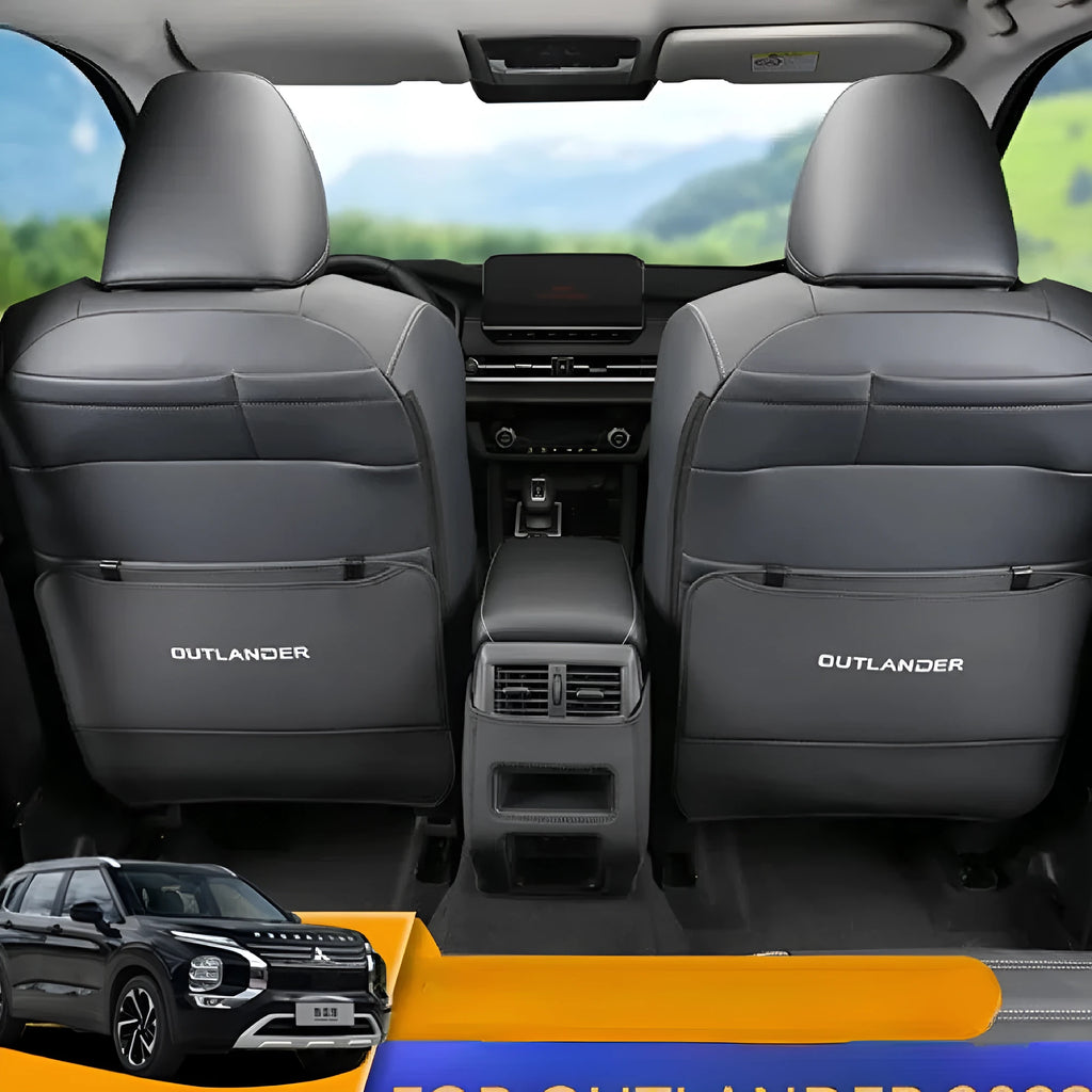 Set of three leather anti-kick pads for 2023 Mitsubishi Outlander car seats.