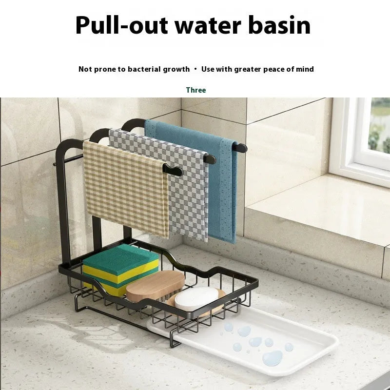 Foldable white plastic kitchen draining rack shown in wall mounted and table top configurations.