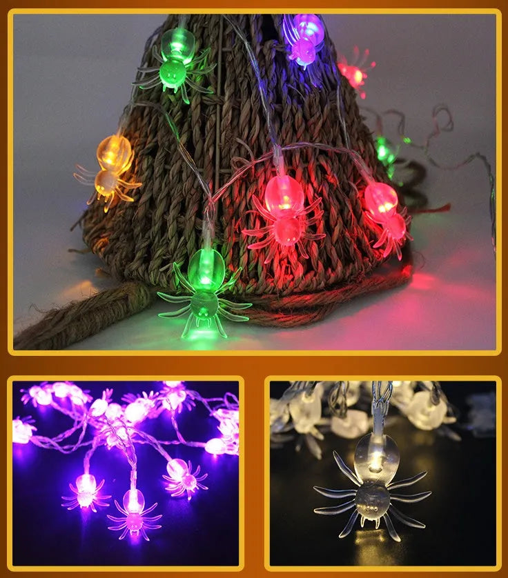 Halloween LED string lights with pumpkin, bat, ghost and spider lantern decorations