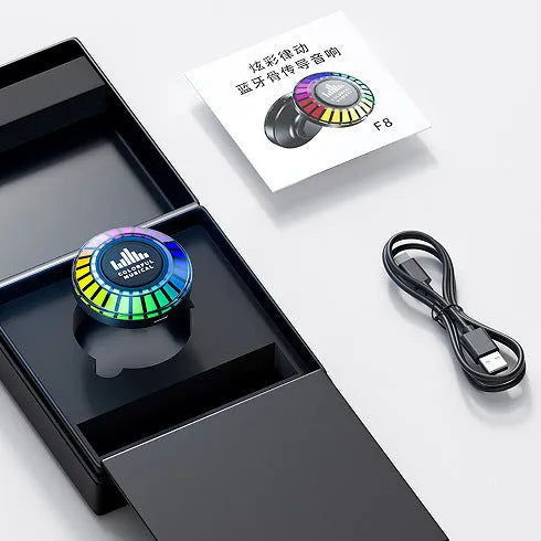Small square voice-controlled Bluetooth atmosphere lamp with polar light effects on a surface.