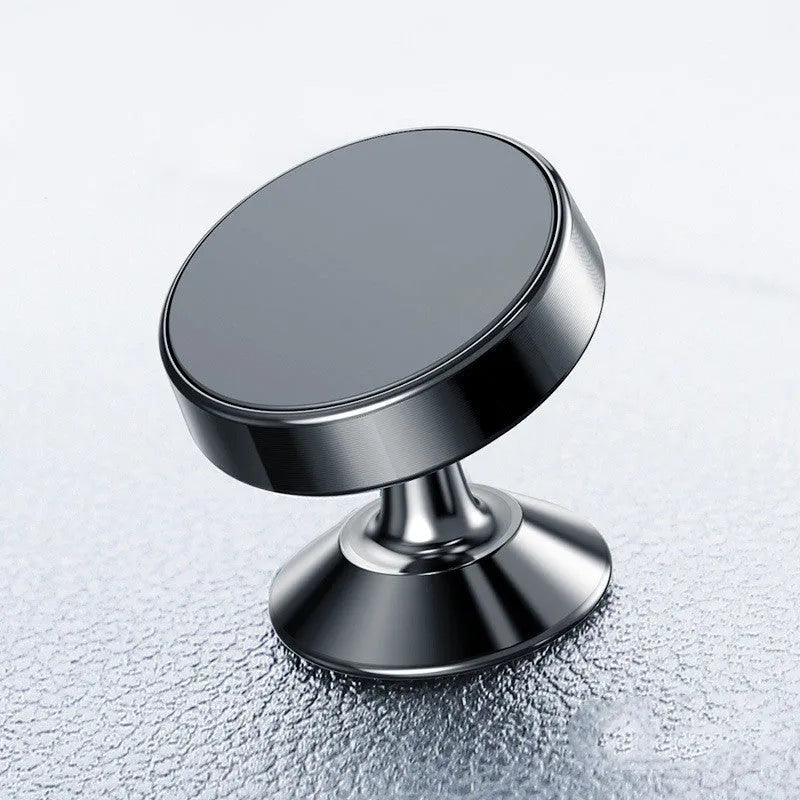 Magnetic car phone holder in aluminium alloy with CD texture, shown in black, gold, and silver colours.
