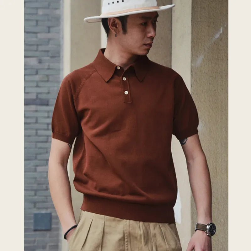 Men's slim fit cotton t-shirt in dark brown colour with short sleeves