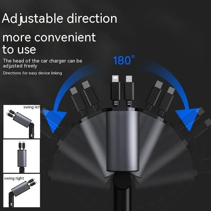 Automatic retractable car charger with QC3.0 fast charging and universal headband for vehicle cigarette lighter sockets