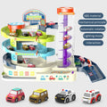 Children's adventure steering wheel car building set with 4 cars and urban traffic rail medium English version