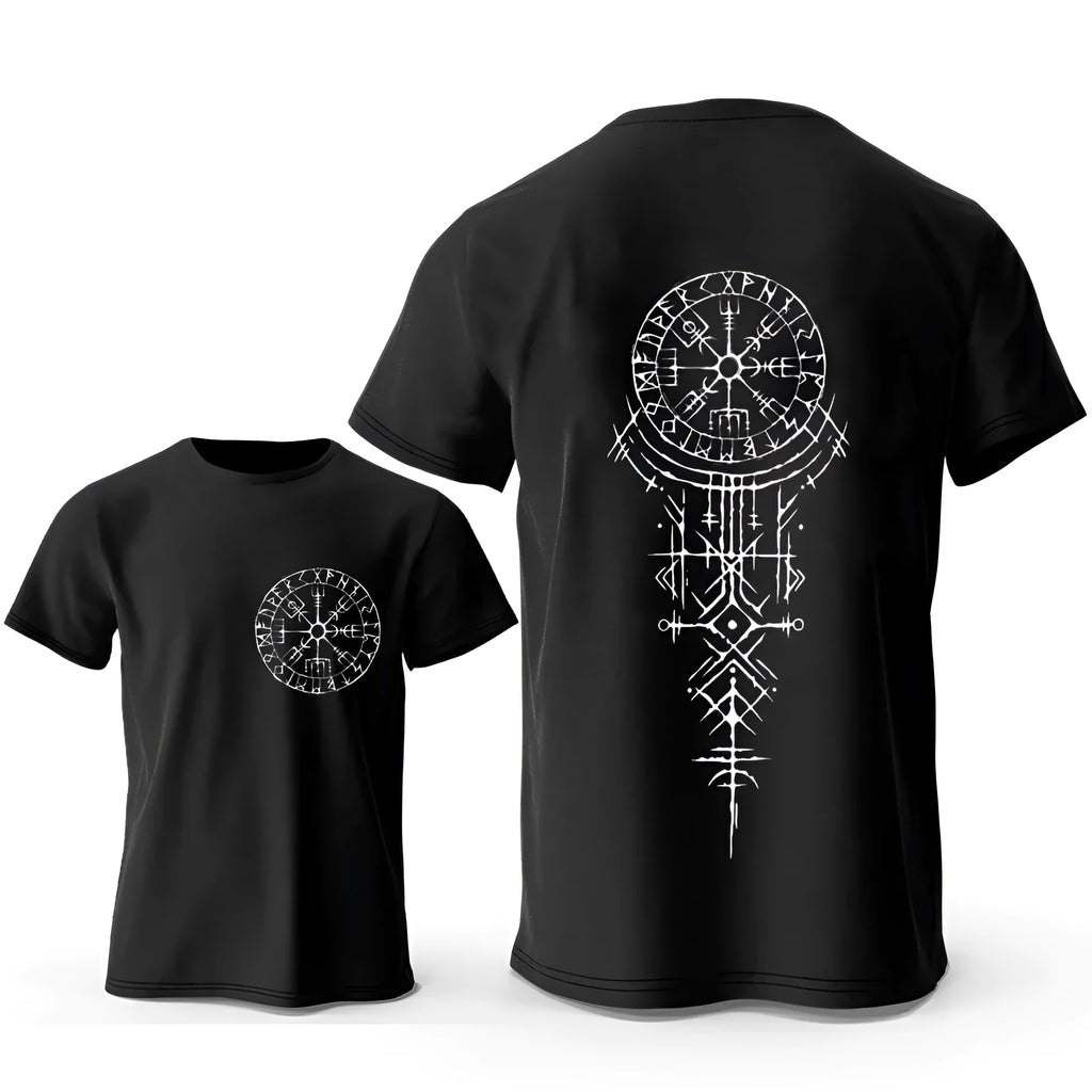 Men's grey Viking rune compass graphic printed on a pure cotton T-shirt