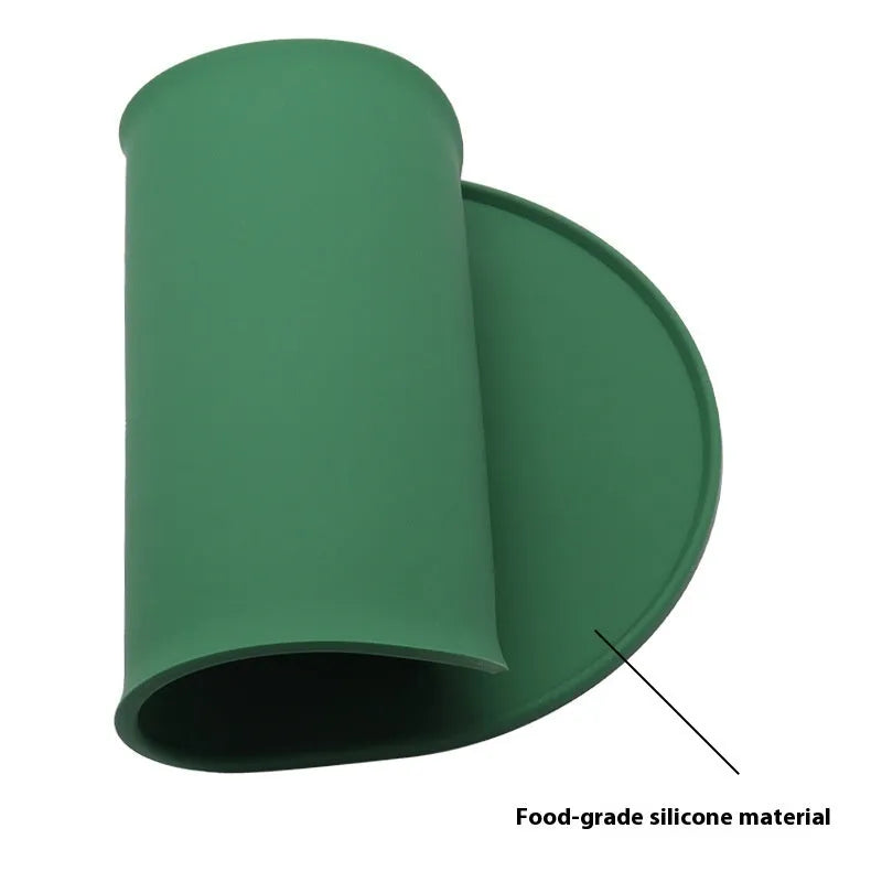 Green silicone waterproof placemat for cat bowls showing large size dimensions.