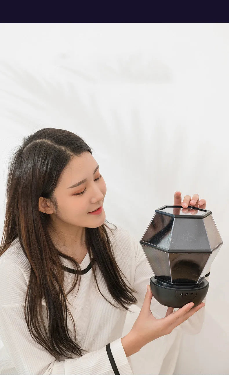 Children's rotating star night light with LED lights in three colour modes