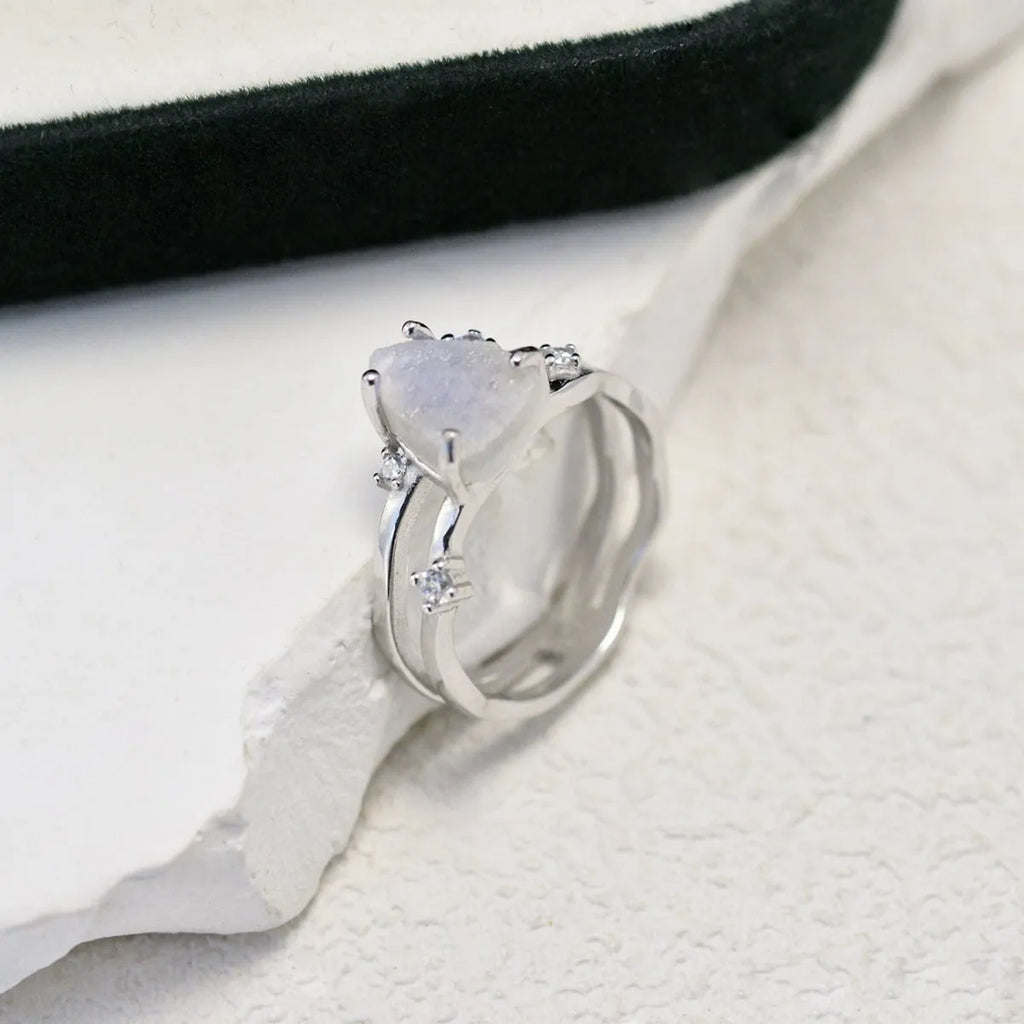 S925 sterling silver irregular triangle moonstone ring in gold colour finish