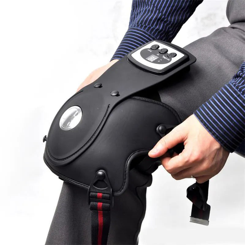 Electric infrared knee and shoulder massager with pads and temperature control display.