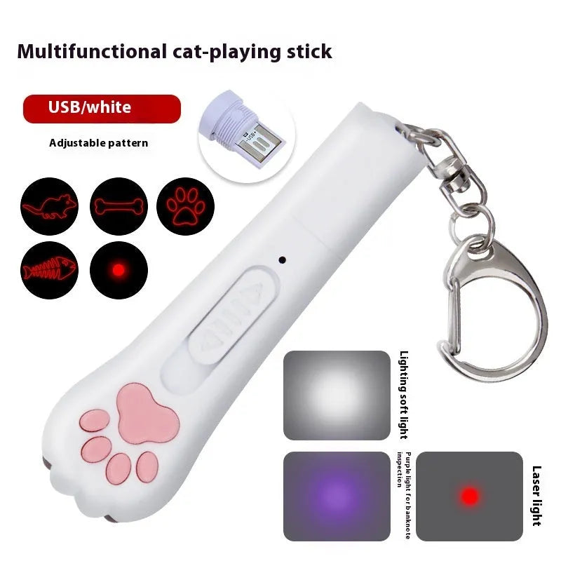 Infrared cat teasing stick with light patterns showing red money line display and pet footprints design