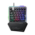 Black G40 Flow Colour one-handed mechanical keyboard with RGB backlit keys on a desk.